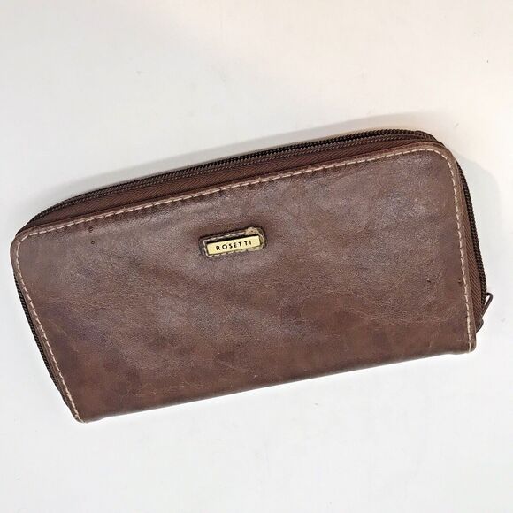 Rosetti Brown Zip Around Travel Wallet Inside Pocket CC Slides ID Coin Pockets - Picture 1 of 6